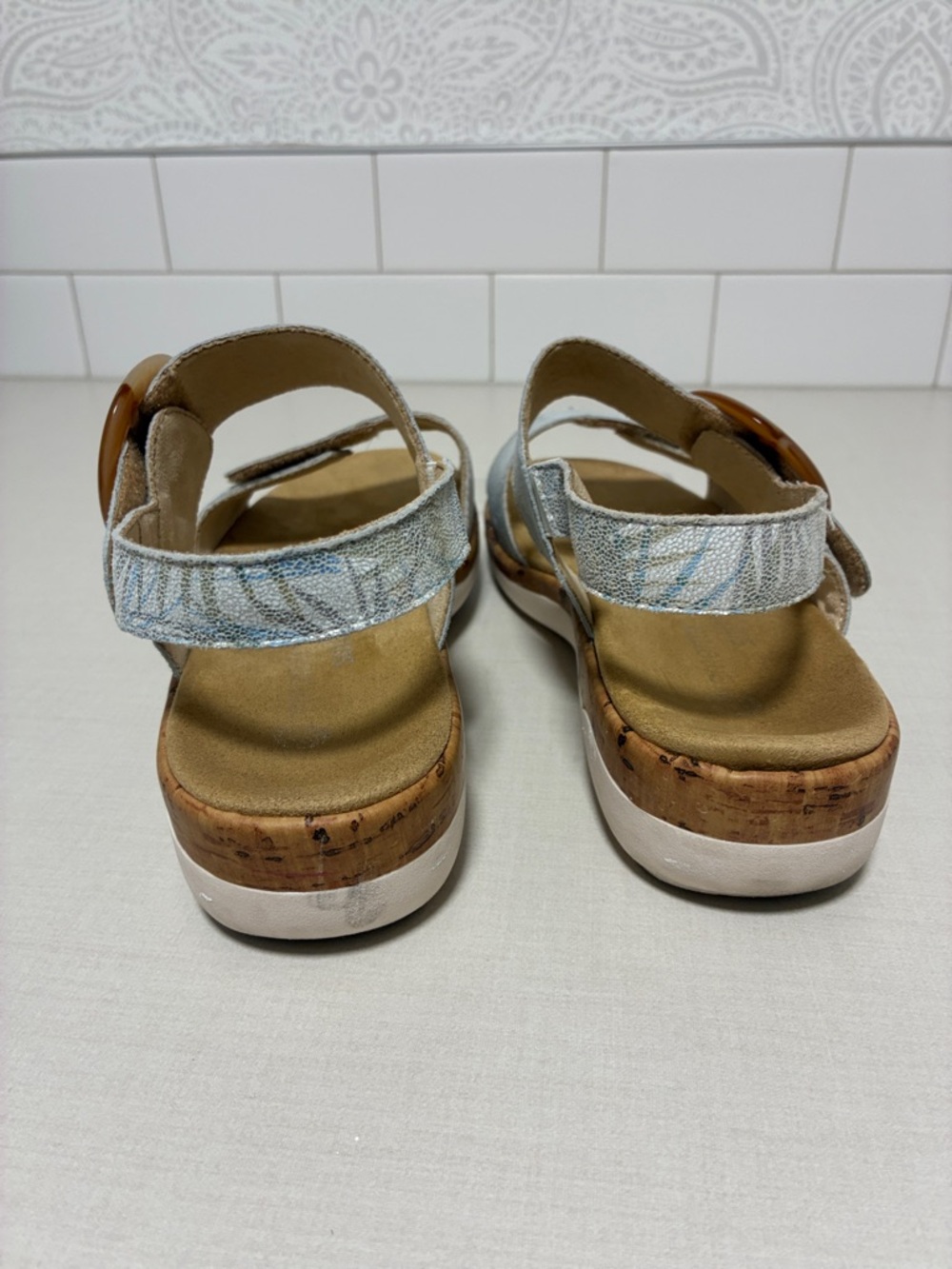 Rieker Remonte Soft - Light Blue Botanical Patterned Adjustable Buckle Sandals - Picture 7 of 12